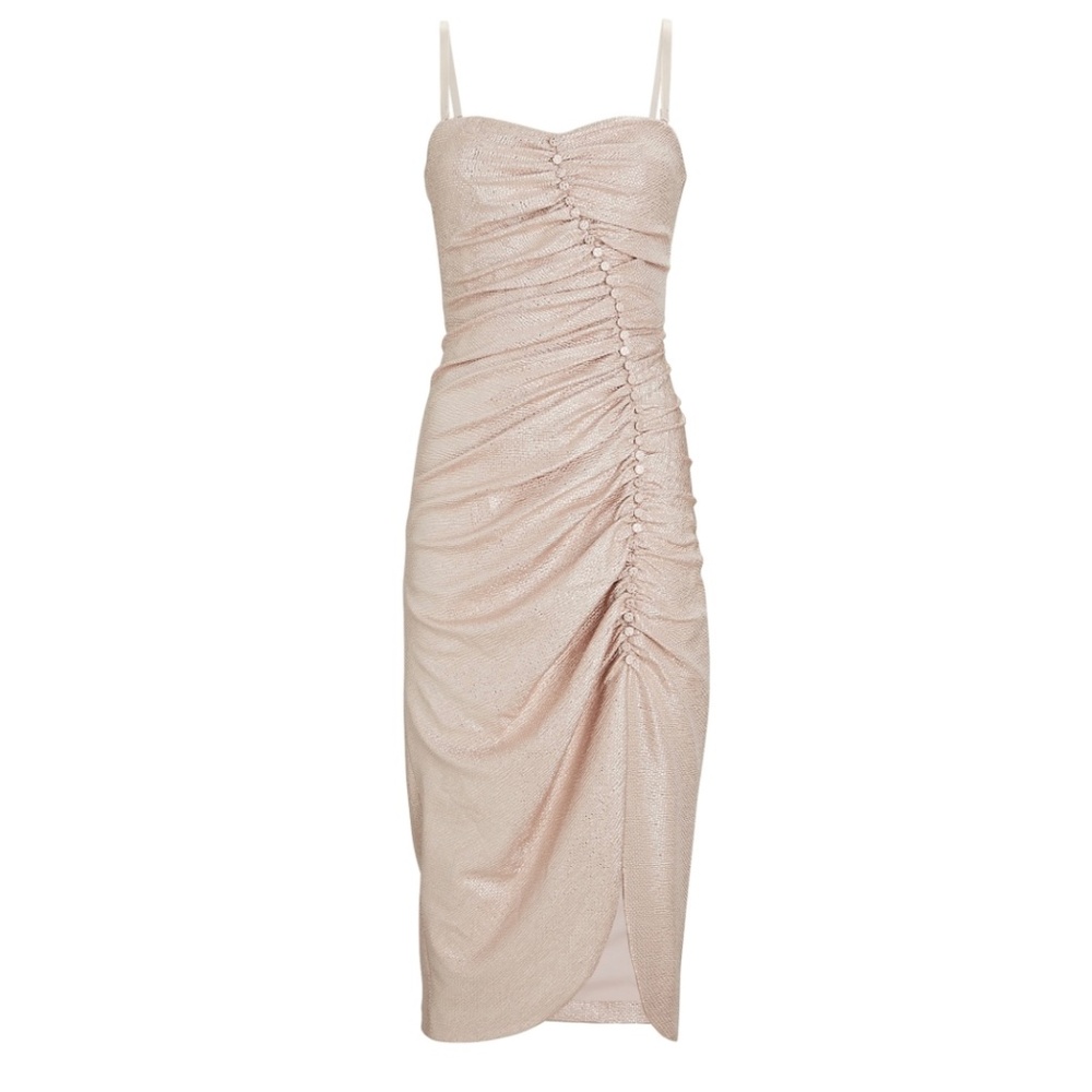 Ruched Bustier Pink Midi Dress